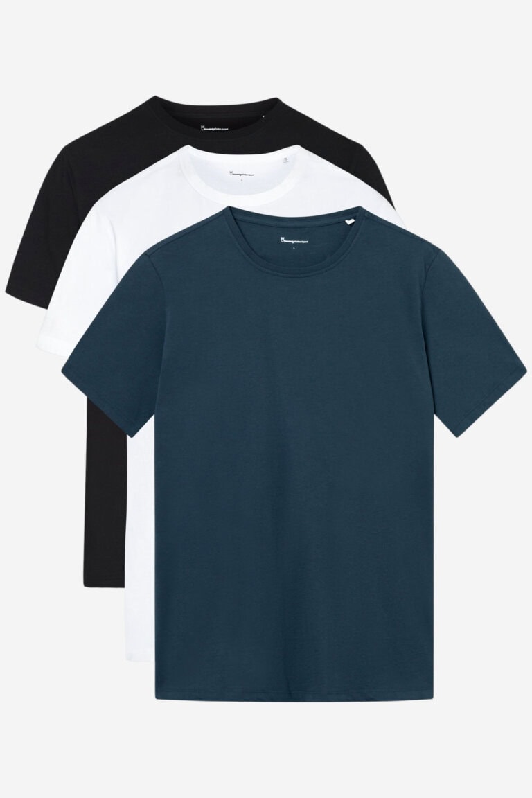 ekologisk basic t-shirt svart/vit/marinblå 3-pack