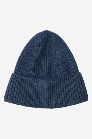 ekologisk beanie mössa 100% ull unisex stockholm mörkblå melerad