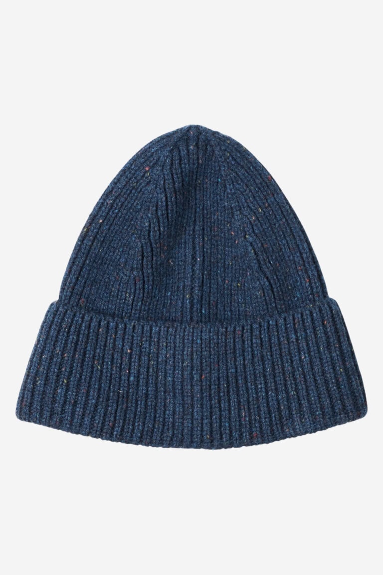 ekologisk beanie mössa 100% ull unisex stockholm mörkblå melerad