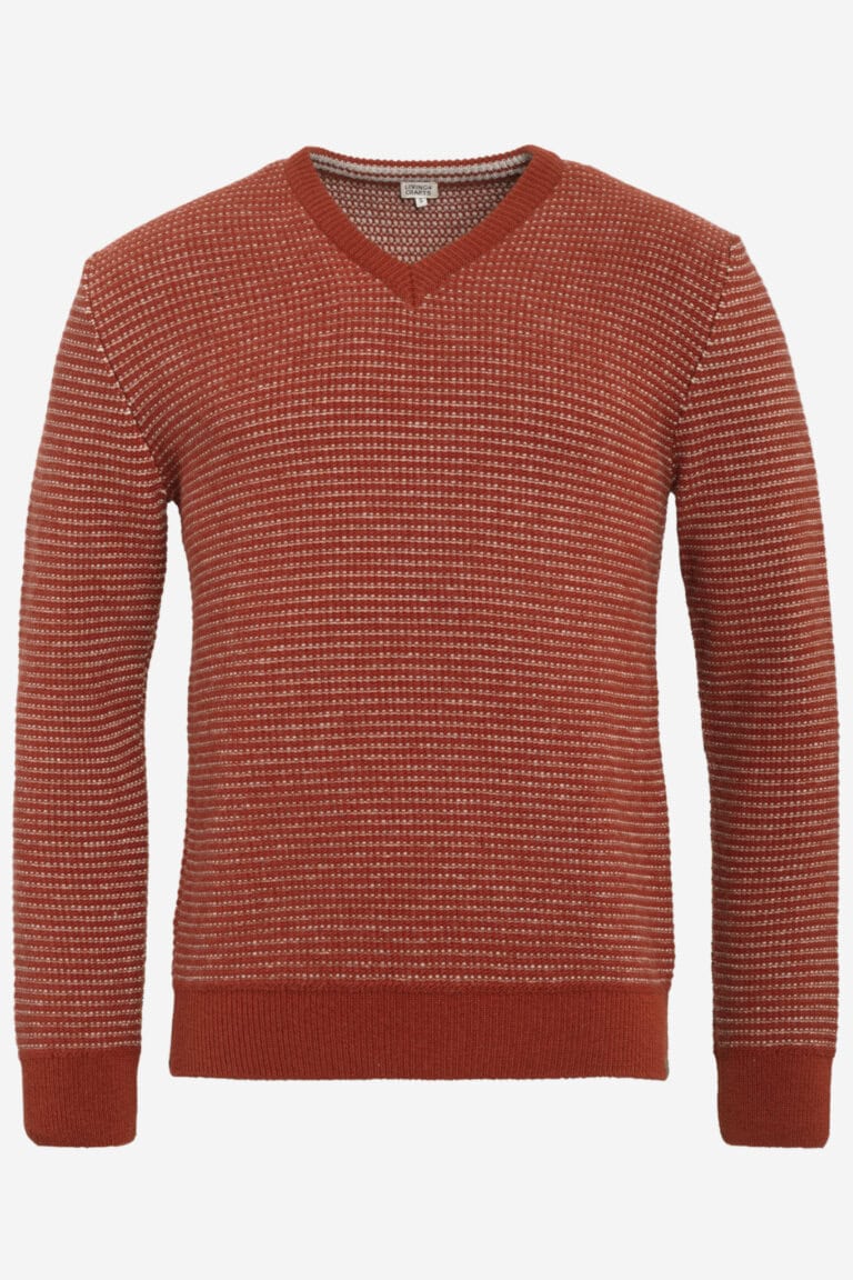 ekologisk tröja herr v-ringad 100% ull pierce grön tegelröd