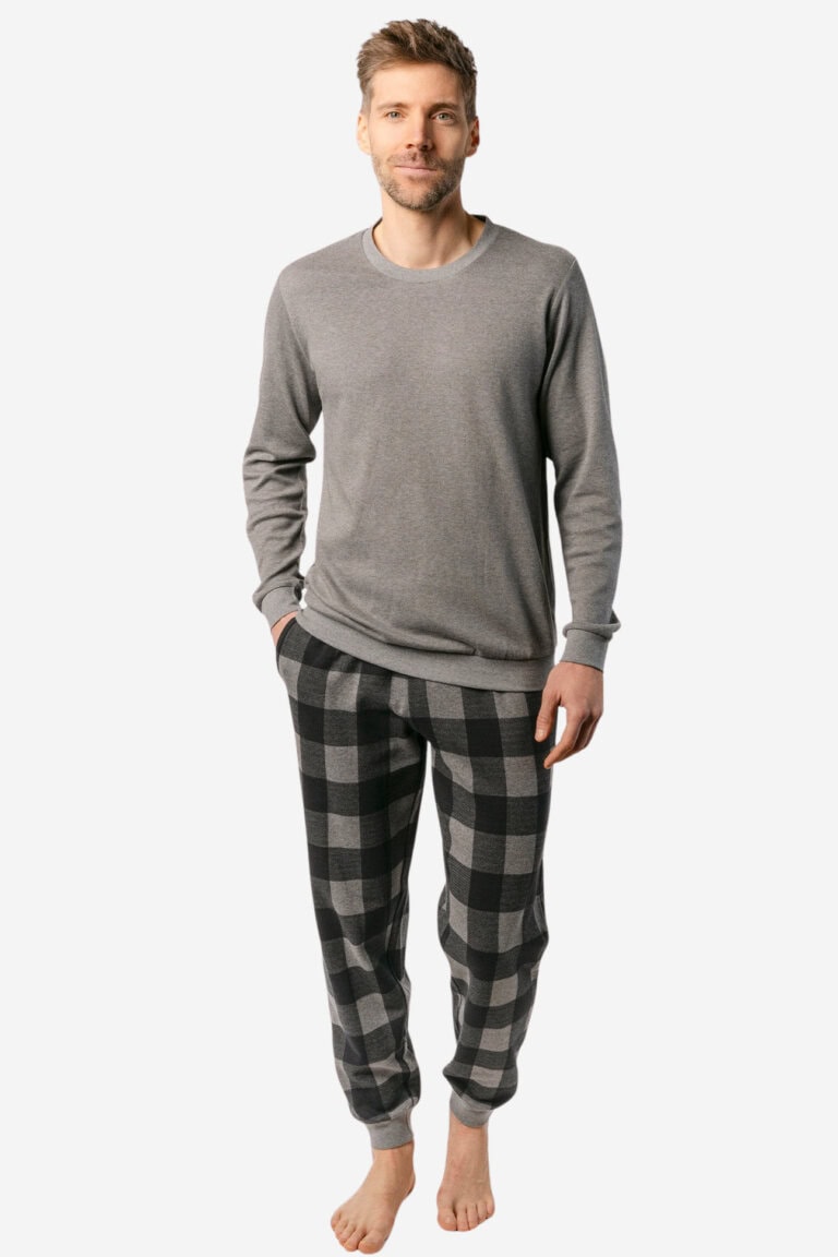 ekologisk pyjamas herr alvar svart/mörkgrå rutig modell helbild